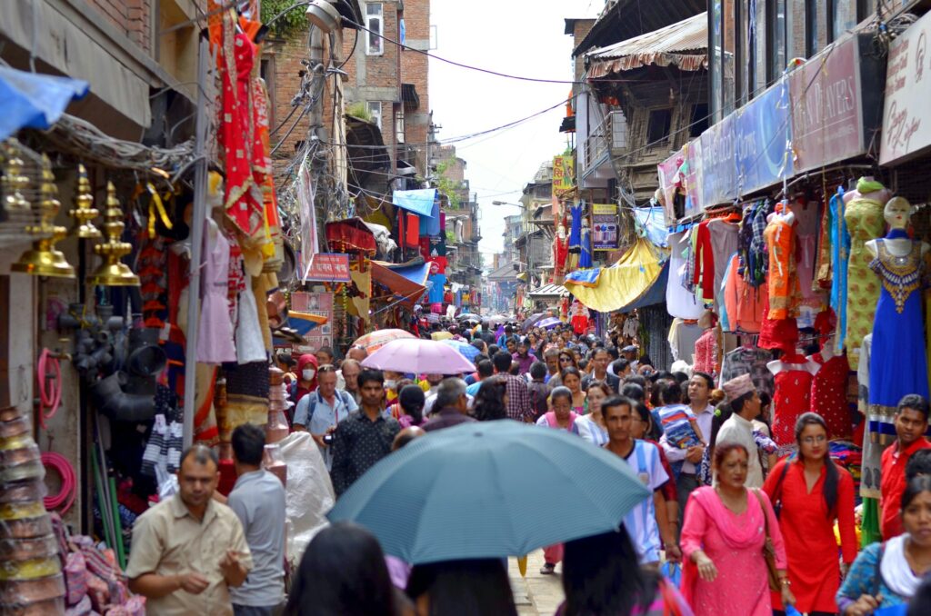 Alleys of Thamel with multiple souvenirs shops